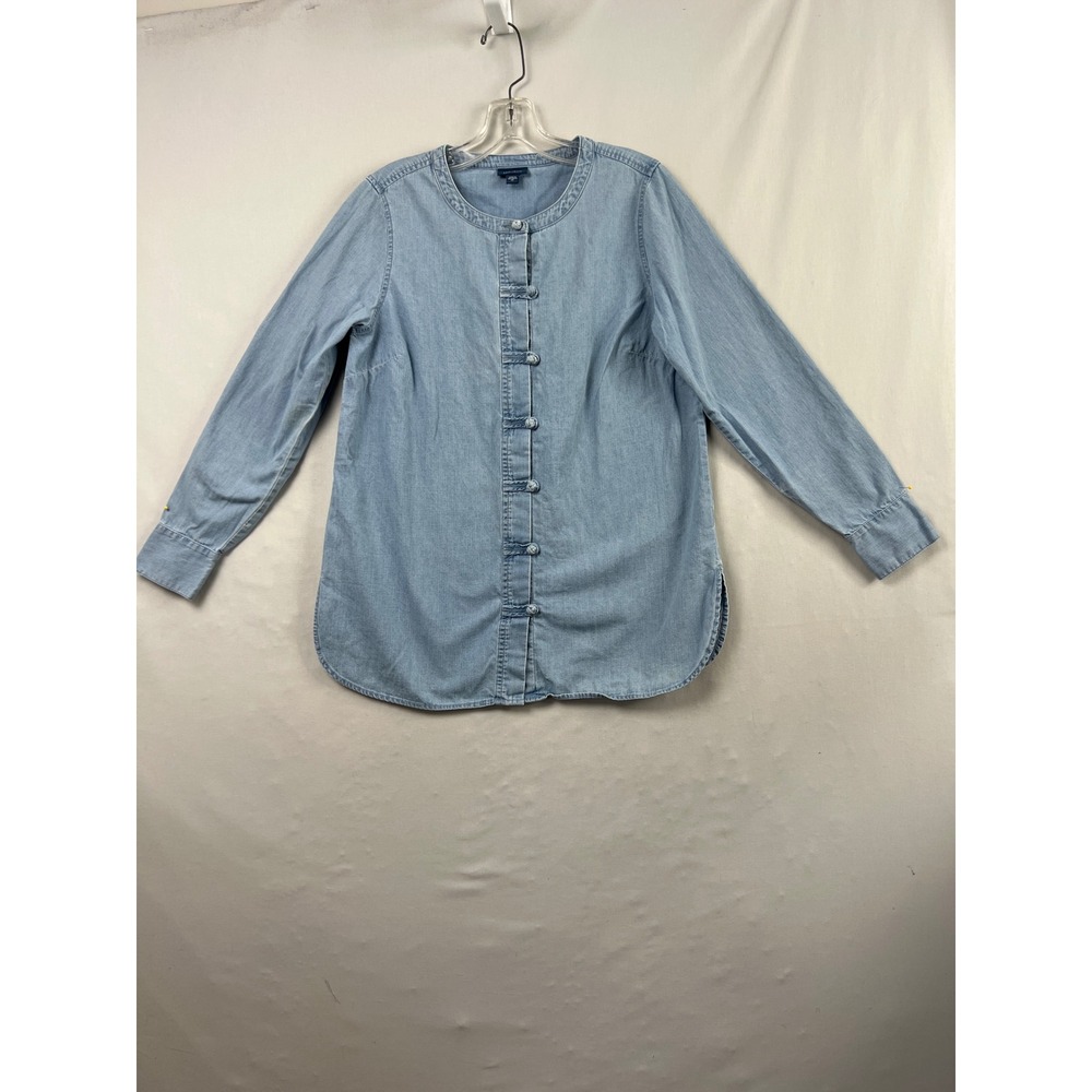 J.Jill Denim Tunic Women XS Light Blue Chambray Frog Button Collarless Cotton